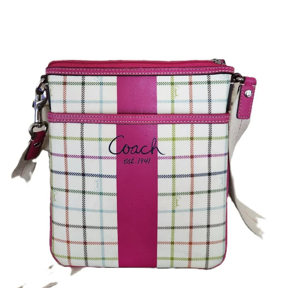 Like New Coach Heritage Tattersal Plaid Crossbody Bag Purse